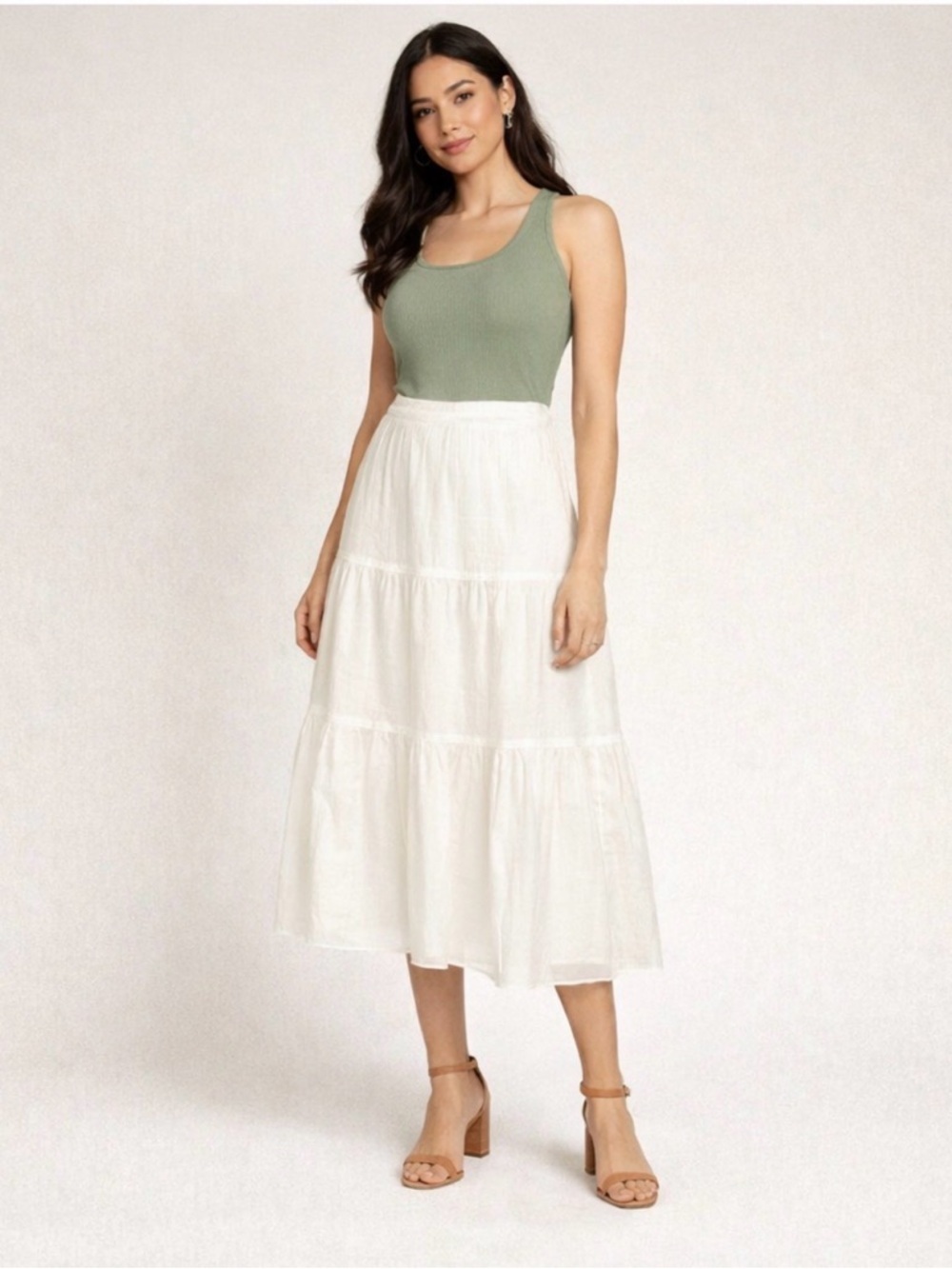Theory Ellen White Tiered Midi Skirt Size 10 NWT Cotton Silk Blend
